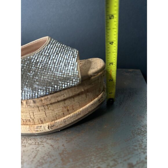 Schutz Platform Sandal 11 Wedge Cork Mules Embellished Crystal Sparkly Dalle